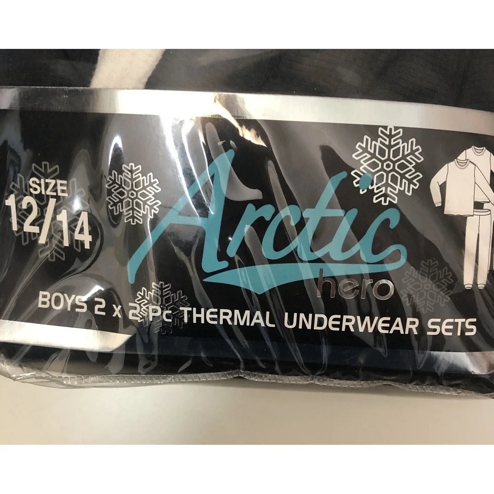 Arctic Hero Thermal Underwear Boys Size 12/14 White Black 2 Pack Set Waffle Knit